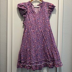 Vineyard Vines Katama Print Ruffle Dress size small purple and pink